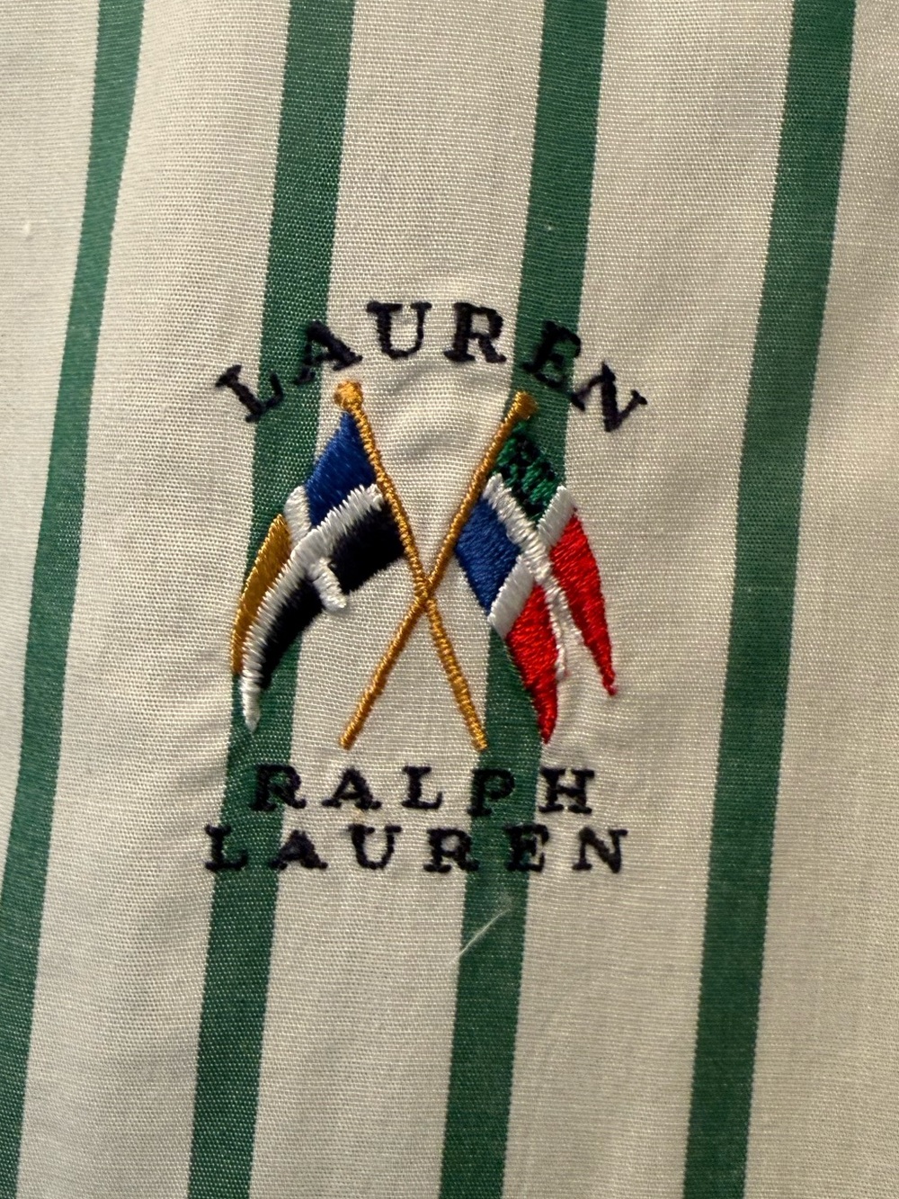 Lauren Ralph Lauren White Shirt with Green Vertical Stripes - Picture 2 of 5